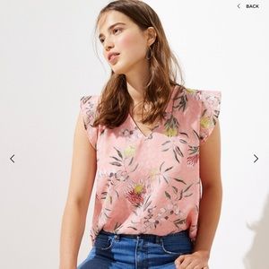 LOFT Floral Flutter Cap Sleeve Shell Top
